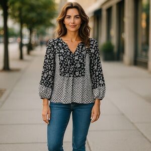 Floral Boho Black and White Women's Top